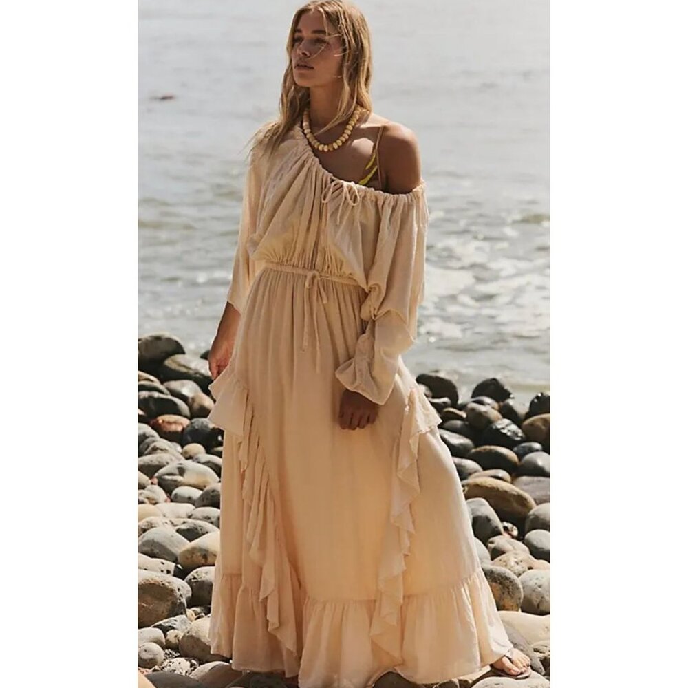 Free People Shore Chic Maxi Dress Size Small FREE-EST Summer Ivory Ruffle